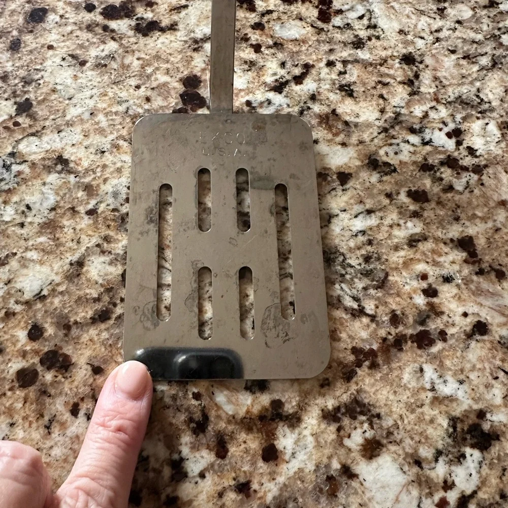 Vintage Ekco Slotted Spatula with White Handle
